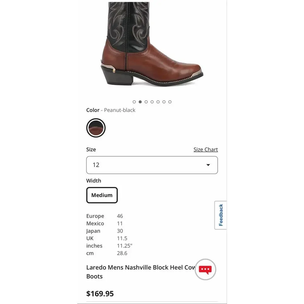 Laredo Mens Nashville Block Heel Cowboy Boots 12D